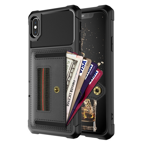 iPhone XS Max ZM06 Card Bag TPU + Leather Phone Case - Black