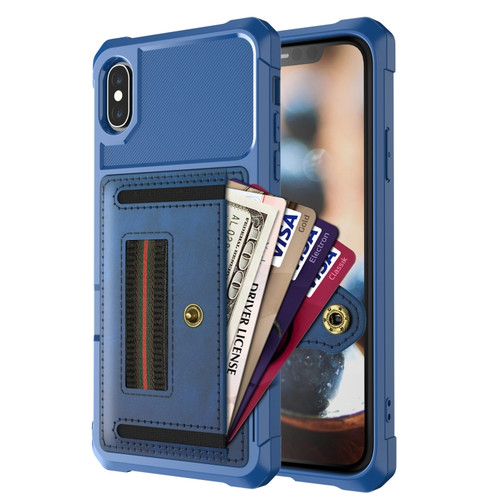 iPhone XS Max ZM06 Card Bag TPU + Leather Phone Case - Blue