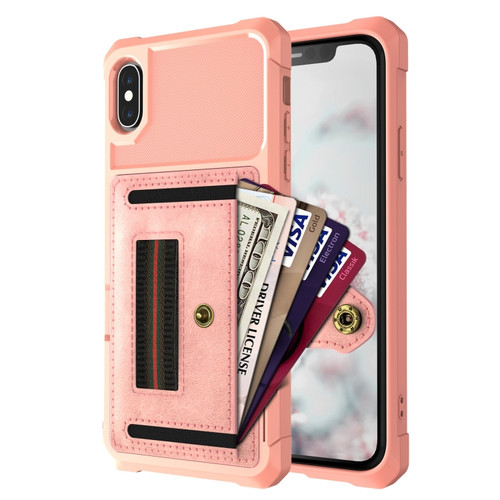 iPhone XS Max ZM06 Card Bag TPU + Leather Phone Case - Pink