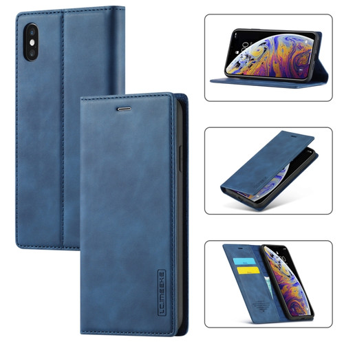 iPhone XS Max LC.IMEEKE Strong Magnetism Ultra-thin Horizontal Flip Shockproof Matte TPU + PU Leather Case with Holder & Card Slots & Wallet - Blue