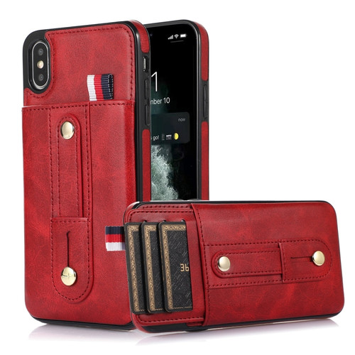 iPhone XS Max Wristband Kickstand Wallet Leather Phone Case - Red