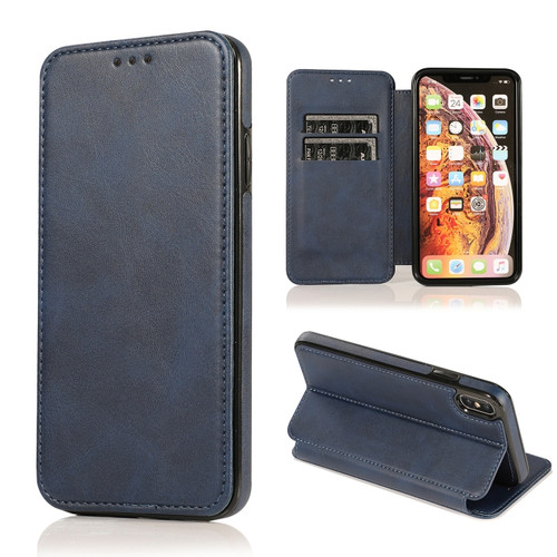 iPhone XS Max Knight Magnetic Suction Leather Phone Case - Blue