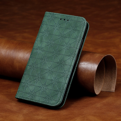 iPhone XS Max Lucky Flowers Embossing Pattern Magnetic Horizontal Flip Leather Case with Holder & Card Slots - Dark Green