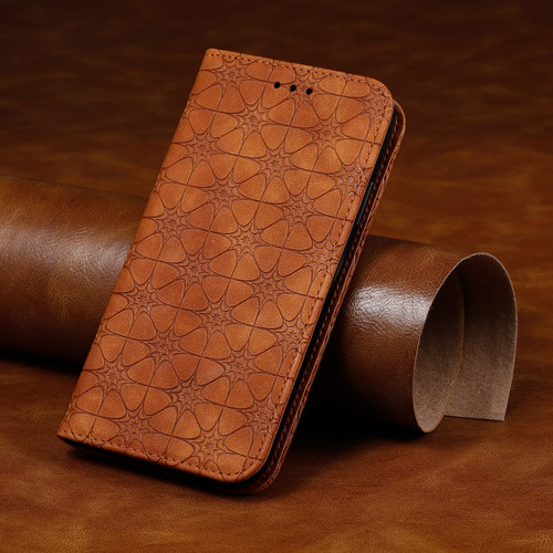 iPhone XS Max Lucky Flowers Embossing Pattern Magnetic Horizontal Flip Leather Case with Holder & Card Slots - Brown