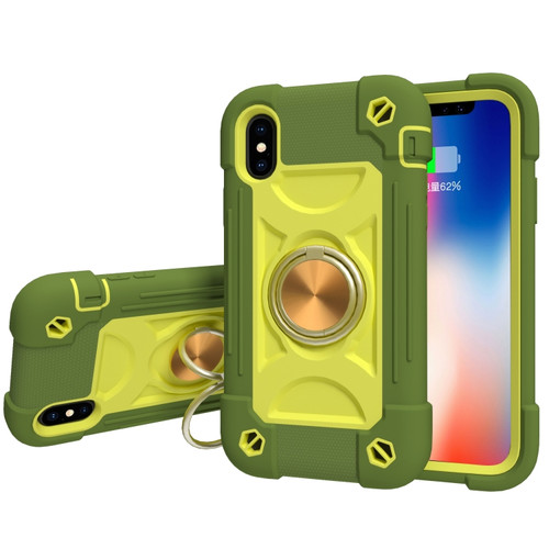 iPhone XS Max Shockproof Silicone + PC Protective Case with Dual-Ring Holder - Avocado