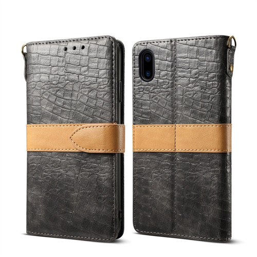 iPhone XS Max Splicing Color Crocodile Texture PU Horizontal Flip Leather Case with Wallet & Holder & Card Slots & Lanyard  - Grey