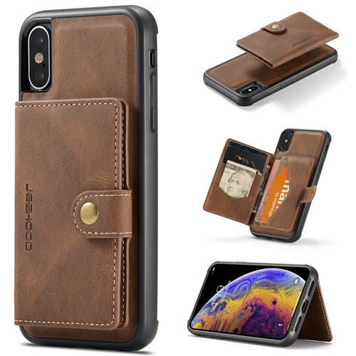 iPhone XS Max JEEHOOD Retro Magnetic Detachable Protective Case with Wallet & Card Slot & Holder - Brown