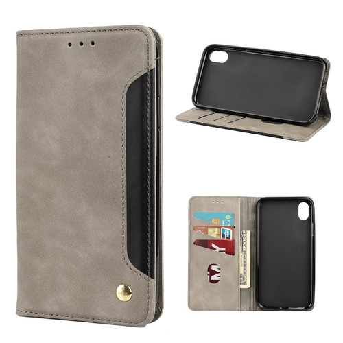 iPhone XS Max Skin Feel Splicing Leather Phone Case - Grey