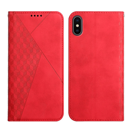 iPhone XS Max Diamond Pattern Splicing Skin Feel Magnetic Horizontal Flip Leather Case with Card Slots & Holder & Wallet - Red