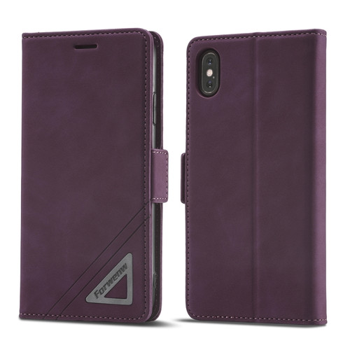 iPhone XS Max Forwenw Dual-side Buckle Leather Phone Case - Wine Red