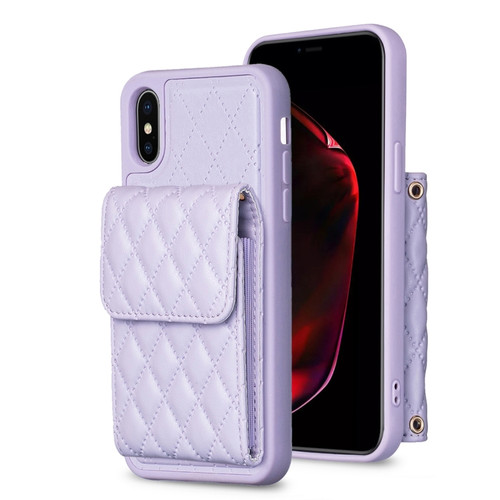 iPhone XS Max Vertical Wallet Rhombic Leather Phone Case - Purple