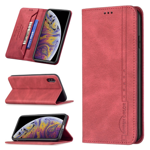 iPhone XS Max Magnetic RFID Blocking Anti-Theft Leather Case with Holder & Card Slots & Wallet - Red