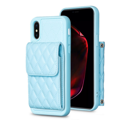 iPhone XS Max Vertical Wallet Rhombic Leather Phone Case - Blue