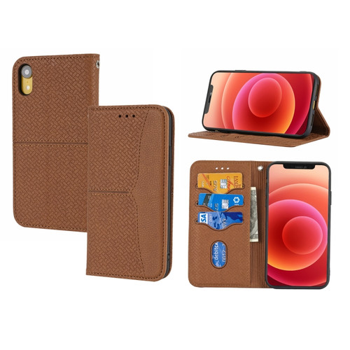 iPhone XS Max Woven Texture Stitching Magnetic Horizontal Flip PU Leather Case with Holder & Card Slots & Wallet & Lanyard - Brown