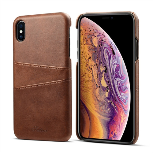 iPhone XS Max Suteni Calf Texture Protective Case with Card Slots - Coffee