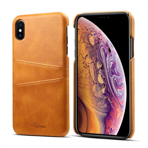 iPhone XS Max Suteni Calf Texture Protective Case with Card Slots - Brown