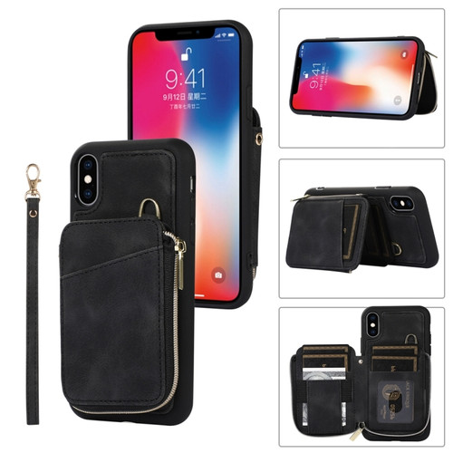 iPhone XS Max Zipper Card Bag Back Cover Phone Case - Black