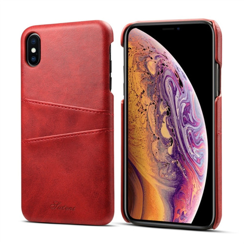 iPhone XS Max Suteni Calf Texture Protective Case with Card Slots - Red