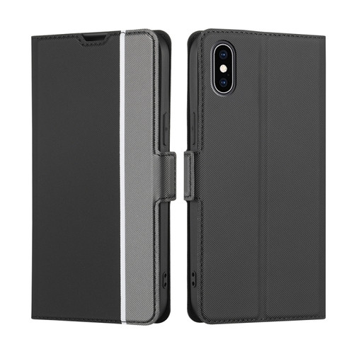 iPhone XS Max Twill Texture Side Button Leather Phone Case - Black