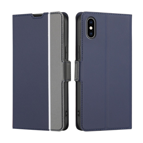 iPhone XS Max Twill Texture Side Button Leather Phone Case - Blue