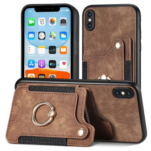 iPhone XS Max Retro Skin-feel Ring Multi-card Wallet Phone Case - Brown