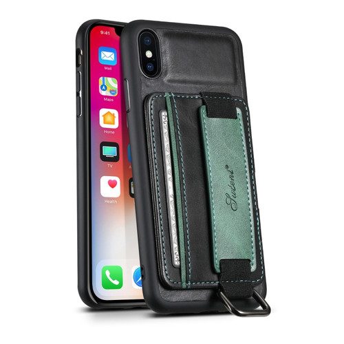 Suteni H13 Card Wallet Wrist Strap Holder PU Phone Case iPhone XS Max - Black