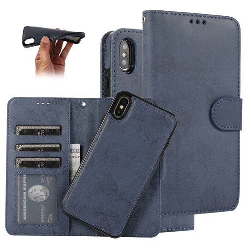 iPhone XS Max KLT888-2 Retro 2 in 1 Detachable Magnetic Horizontal Flip TPU + PU Leather Case with Holder & Card Slots & Photo Frame & Wallet - Dark Blue