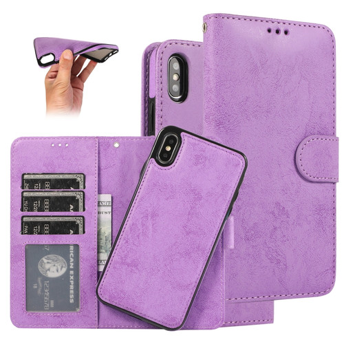 iPhone XS Max KLT888-2 Retro 2 in 1 Detachable Magnetic Horizontal Flip TPU + PU Leather Case with Holder & Card Slots & Photo Frame & Wallet - Purple