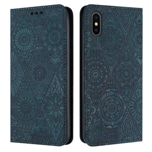 iPhone XS Max Ethnic Embossed Adsorption Leather Phone Case - Blue