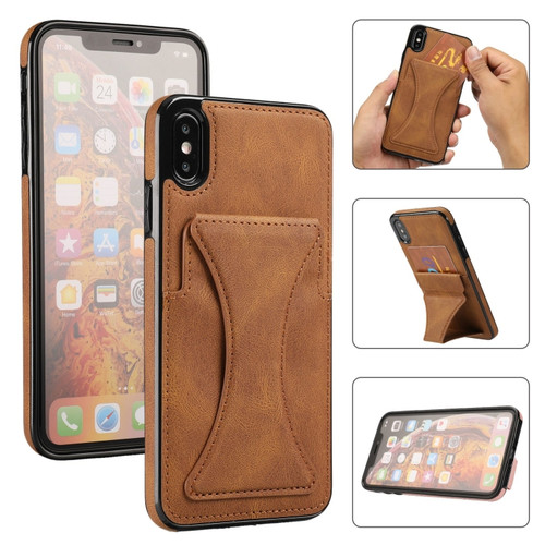 iPhone XS Max Ultra-thin Shockproof Protective Case with Holder & Metal Magnetic Function - Brown