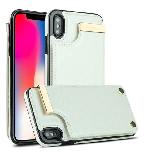 iPhone XS Max Metal Buckle Card Slots Phone Case - White