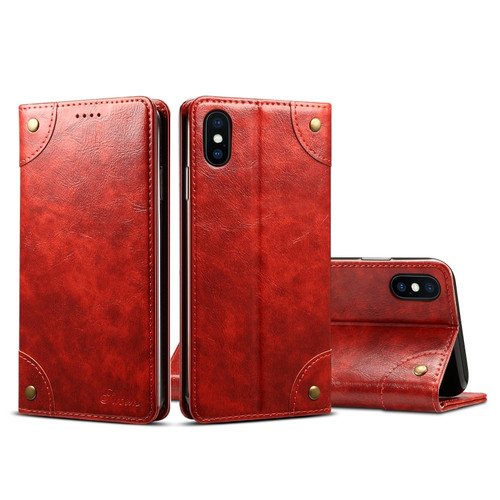 iPhone XS Max Baroque Simple Horizontal Flip Leather Case, with Holder & Card Slots & Wallet - Red