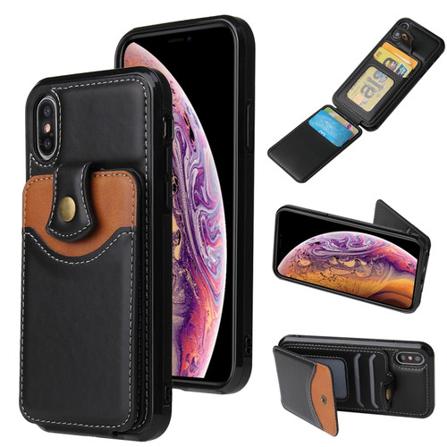 iPhone XS Max Soft Skin Leather Wallet Bag Phone Case - Black