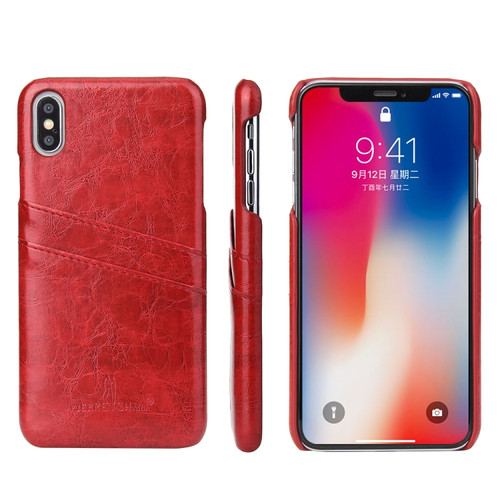iPhone XS Max Fierre Shann Retro Oil Wax Texture PU Leather Case with Card Slots - Red