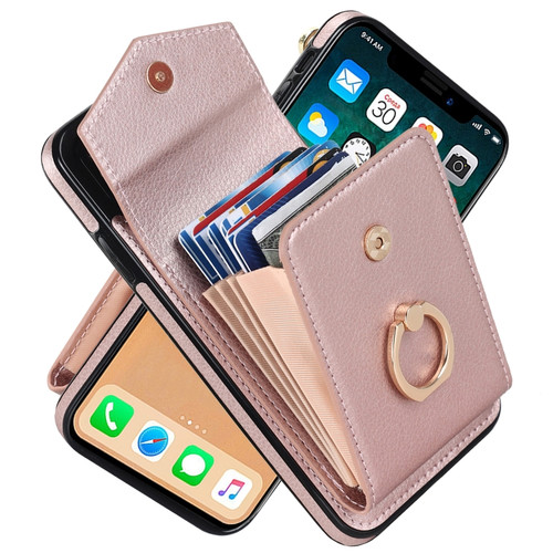 iPhone XS Max Ring Holder RFID Card Slot Phone Case - Rose Gold