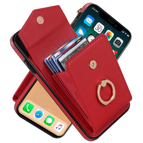 iPhone XS Max Ring Holder RFID Card Slot Phone Case - Red