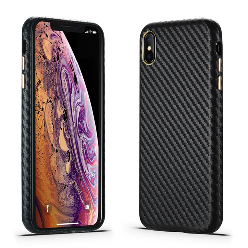 iPhone XS Max Carbon Fiber Leather Texture Kevlar Anti-fall Phone Protective Case - Black
