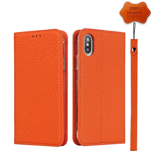 iPhone XS Max Litchi Genuine Leather Phone Case - Orange