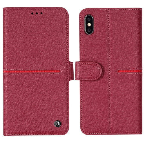 iPhone XS Max GEBEI Top-grain Leather Horizontal Flip Protective Case with Holder & Card Slots & Wallet & Photo Frame - Red Wine