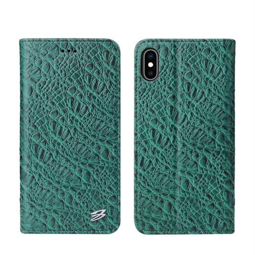 iPhone XS Max Crocodile Texture PC + TPU Horizontal Flip Leather Case with Holder & Card Slots & Wallet - Green