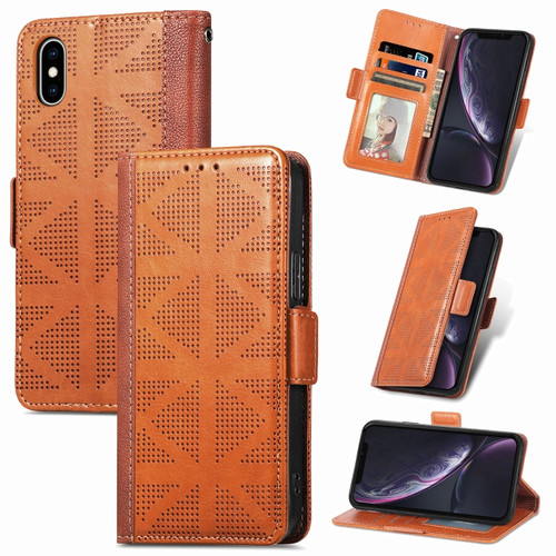 Grid Leather Flip Phone Case iPhone XS / X - Brown