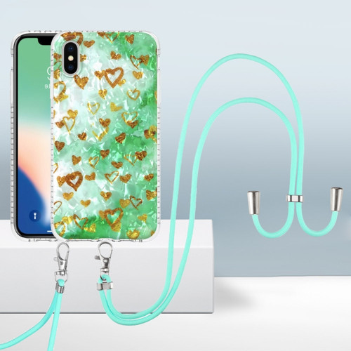 iPhone X / XS 2.0mm Airbag Shockproof TPU Phone Case with Lanyard - Gold Heart