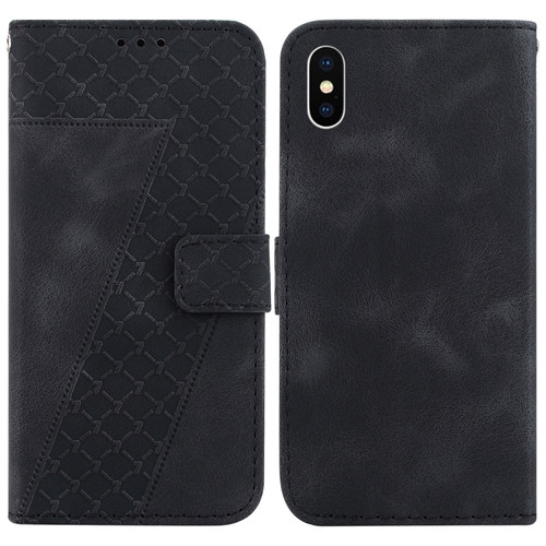 iPhone X / XS 7-shaped Embossed Leather Phone Case - Black