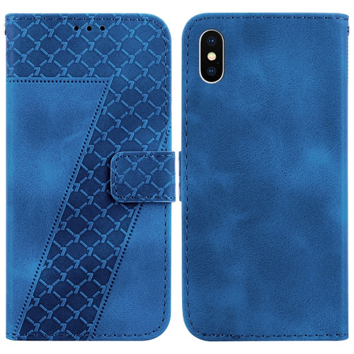 iPhone X / XS 7-shaped Embossed Leather Phone Case - Blue