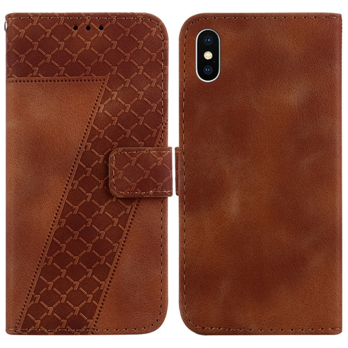 iPhone X / XS 7-shaped Embossed Leather Phone Case - Brown