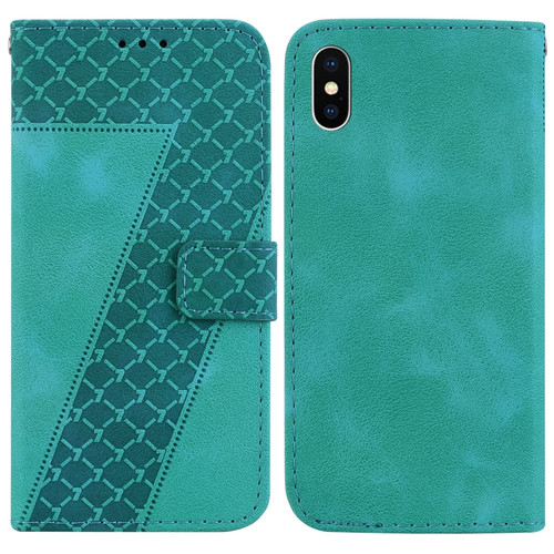 iPhone X / XS 7-shaped Embossed Leather Phone Case - Green