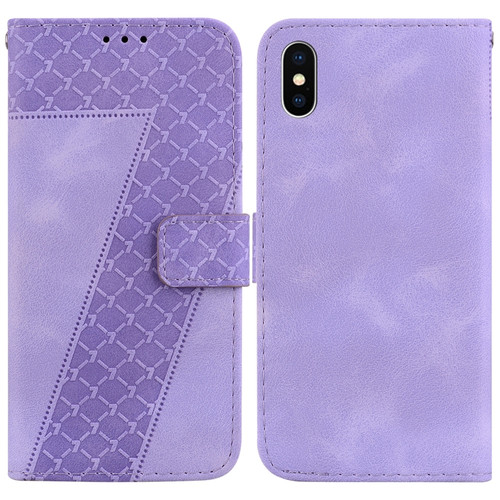 iPhone X / XS 7-shaped Embossed Leather Phone Case - Purple