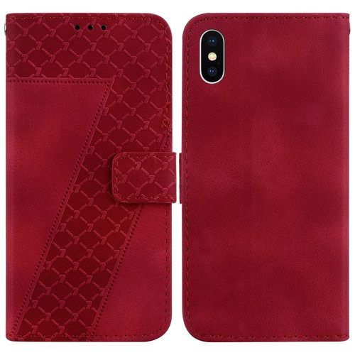 iPhone X / XS 7-shaped Embossed Leather Phone Case - Red