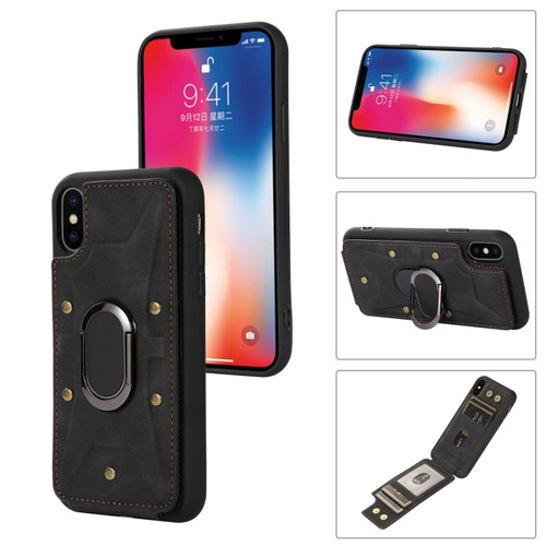 iPhone X / XS Armor Ring Wallet Back Cover Phone Case - Black