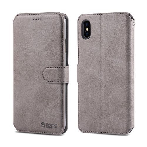 iPhone X / XS AZNS Calf Texture Magnetic Horizontal Flip PU Leather Case with Holder & Card Slots & Photo Frame - Gray